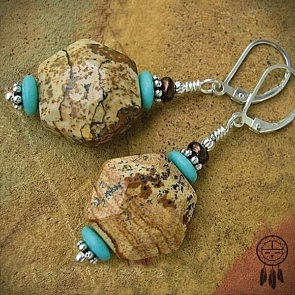 Picture Jasper Earrings Sterling Silver Artisan Crafted - Picture 3 of 8